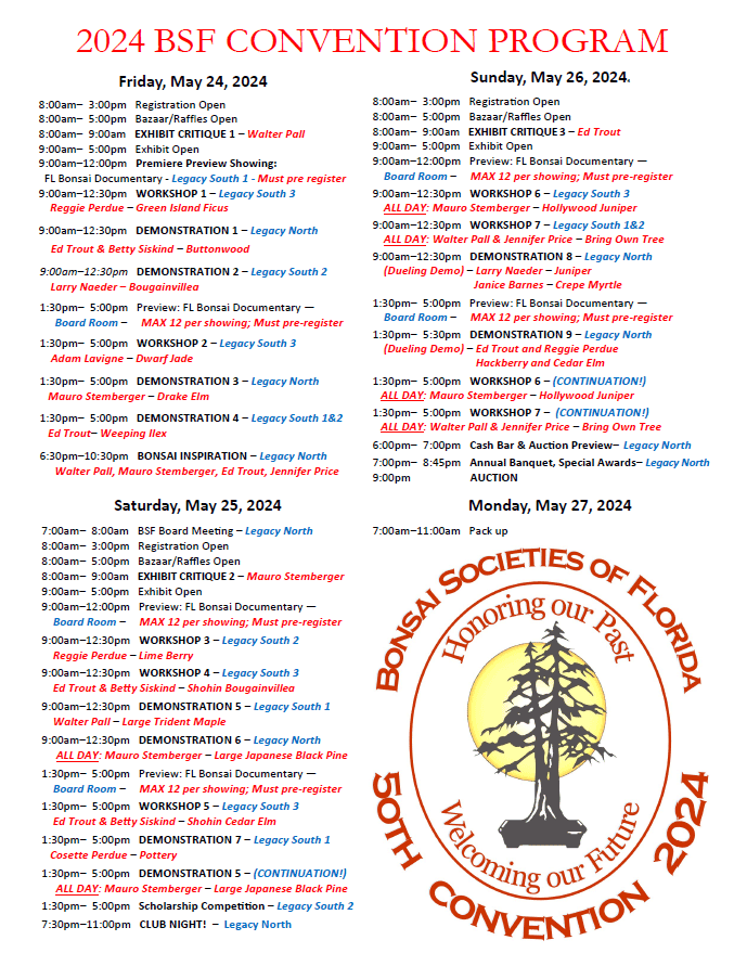 Schedule of Events BSF Bonsai
